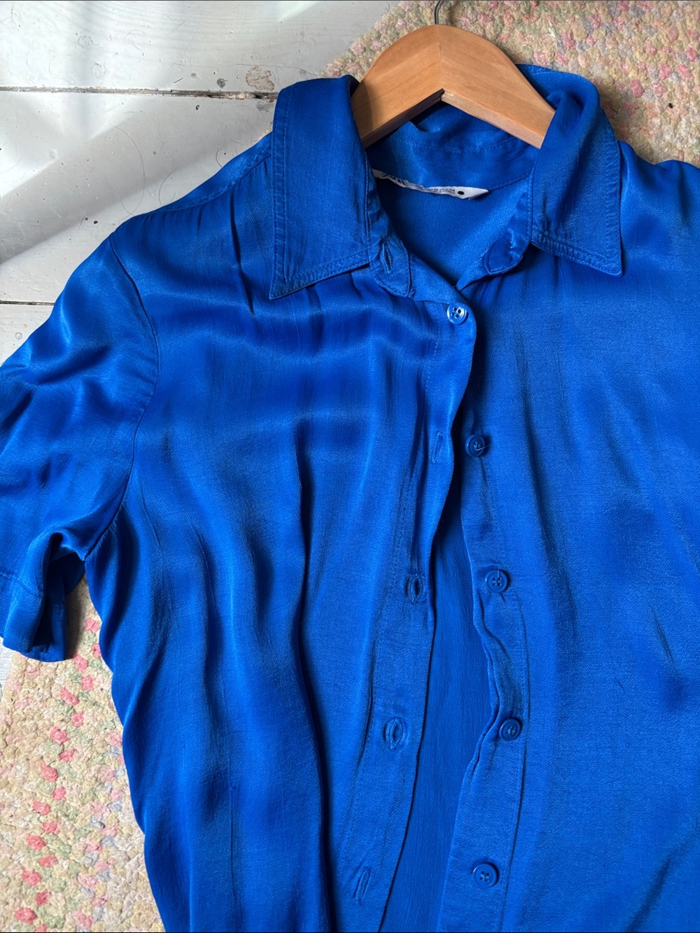 Zara Women's Short-Sleeve Button-Up Blouse - Cobalt Blue